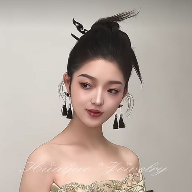 Rhinestone Set Drop Stick Tassel Hair / Earring