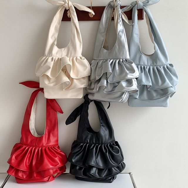 Ruffle Tote Bag Leather Faux
