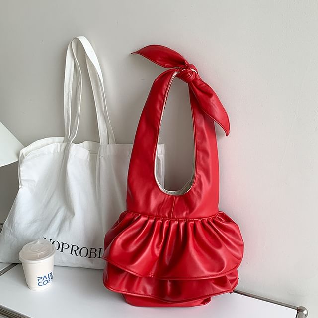 Ruffle Tote Bag Leather Faux