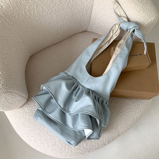 Ruffle Tote Bag Leather Faux