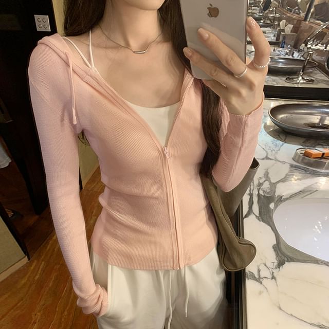 Simple Hood Zip Up Cardigan