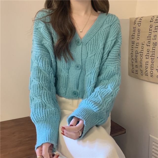 V-Neck Solid Cable Knit Sweater