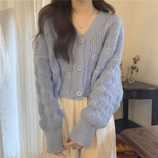 V-Neck Solid Cable Knit Sweater