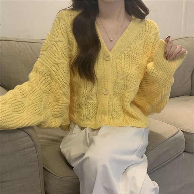 V-Neck Solid Cable Knit Sweater