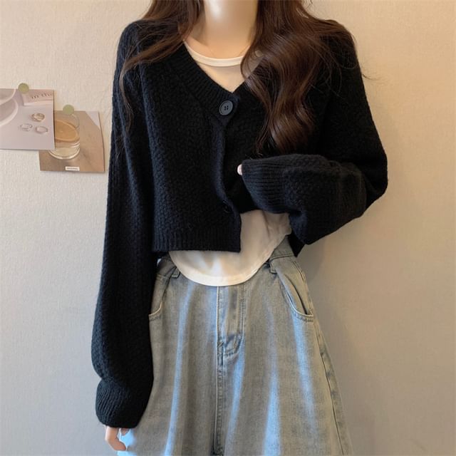 Set: V-Neck Crop Cardigan and Asymmetrical Tank Top