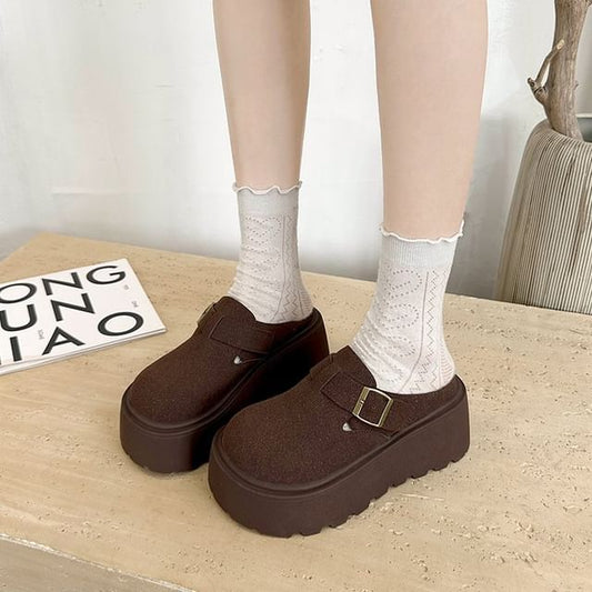 Mules Faux Buckled Suede Platform