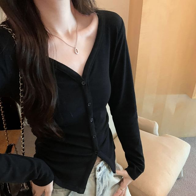 V-Neck Button Solid Knitwear