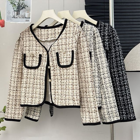 V-Neck Tweed Jacket