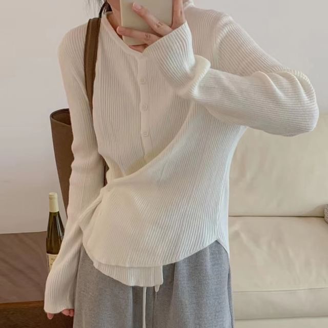 Crew Neck Simple Ribbed Knit Sweater
