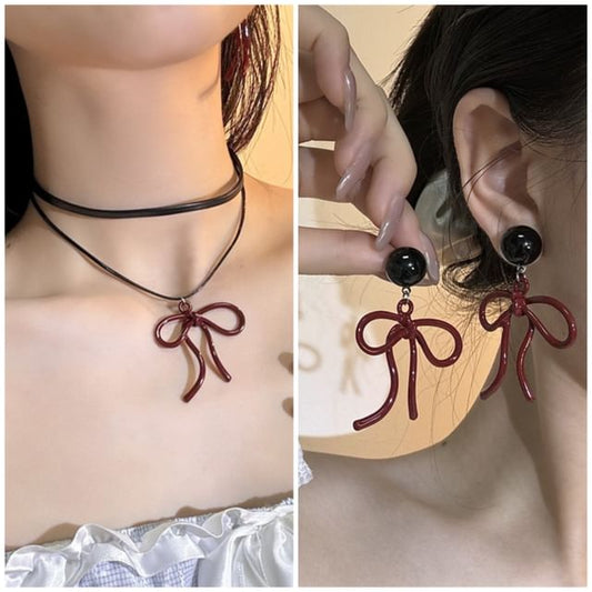 Bow Layered Necklace / Drop Earring