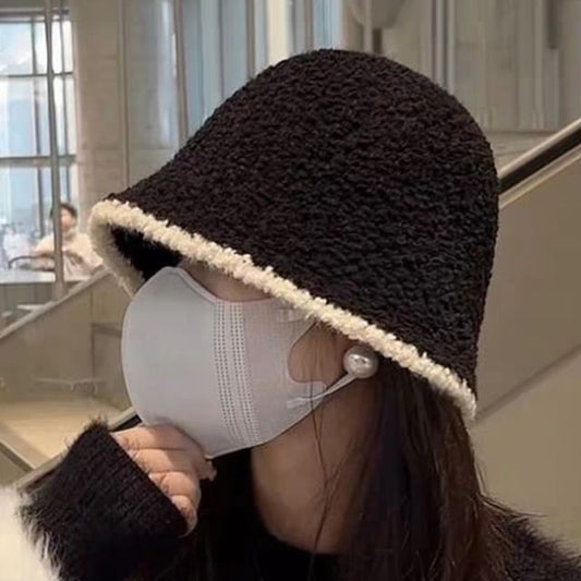 / Trim Contrast Plain Ear Knit Hat Bucket
