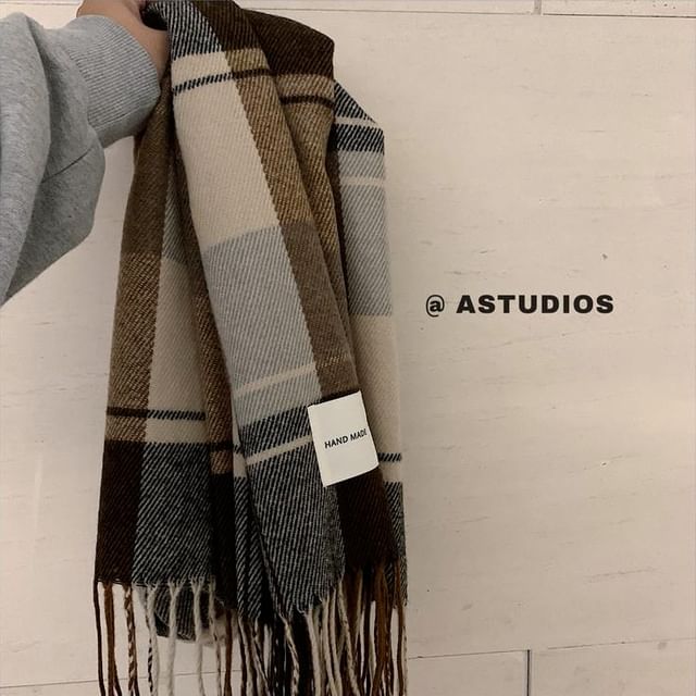 Ribbed Knit Button Snood Plain / Plaid Scarf