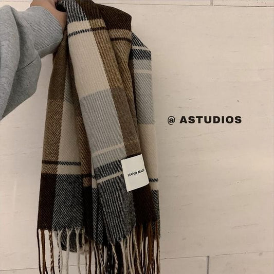 Ribbed Knit Button Snood Plain / Plaid Scarf