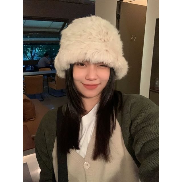 Hat / Fur Plain Bucket Star Faux