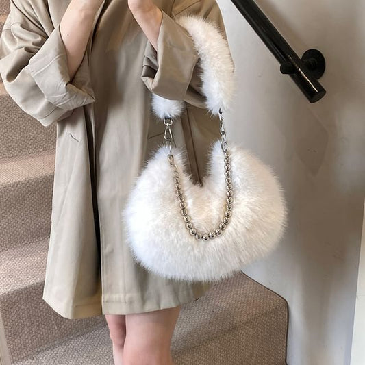 Beaded Fluffy Shoulder Bag