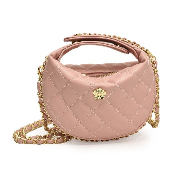 Quilted Chain Strap Faux Leather Crossbody Bag