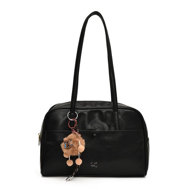 Lettering Faux Leather Tote Bag / Bag Charm / Set