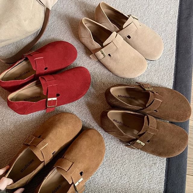 Platform Buckled Suede Slip Ons