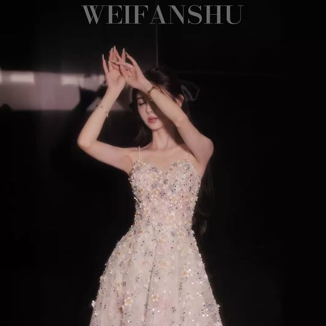 Embroidered Designs) A-Line Evening Sequin Gown Floral (Various