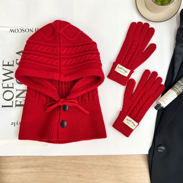 Balaclava Gloves / Set Knit Plain