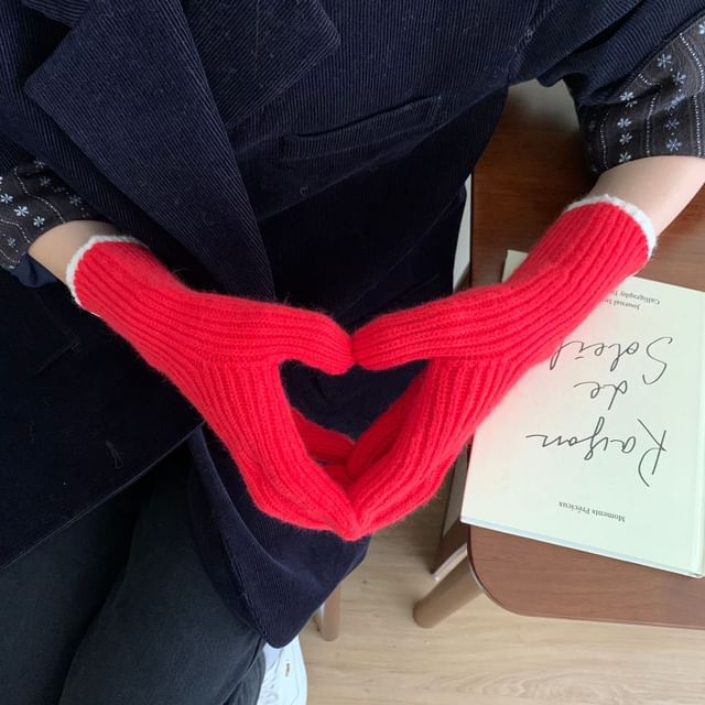 Knit Two-Tone Gloves Touchscreen