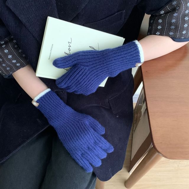 Knit Two-Tone Gloves Touchscreen
