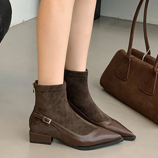 Heel Low Toe Boots Short Pointed