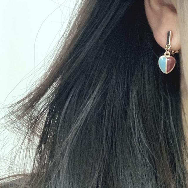 Earring Heart Glaze Drop Alloy