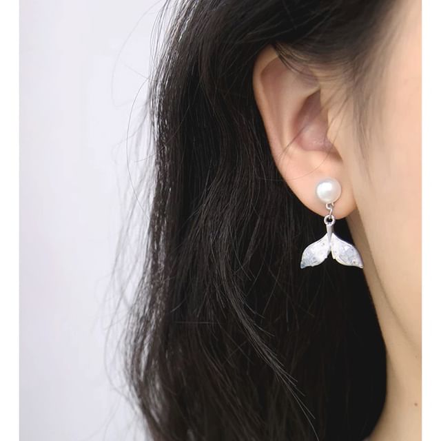 Tail Mermaid Alloy Drop Earring Faux Pearl Crystal