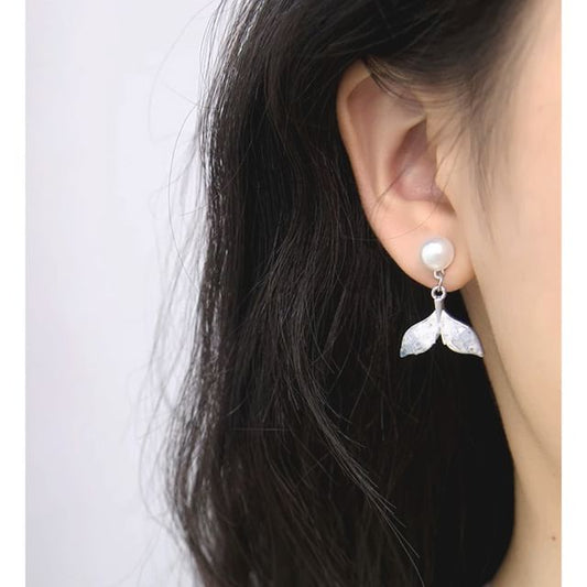 Tail Mermaid Alloy Drop Earring Faux Pearl Crystal
