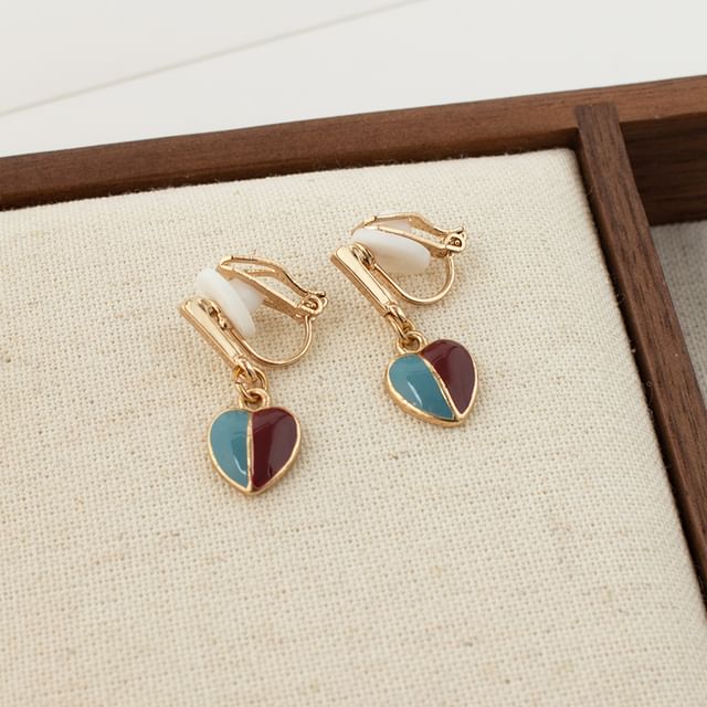 Earring Heart Glaze Drop Alloy