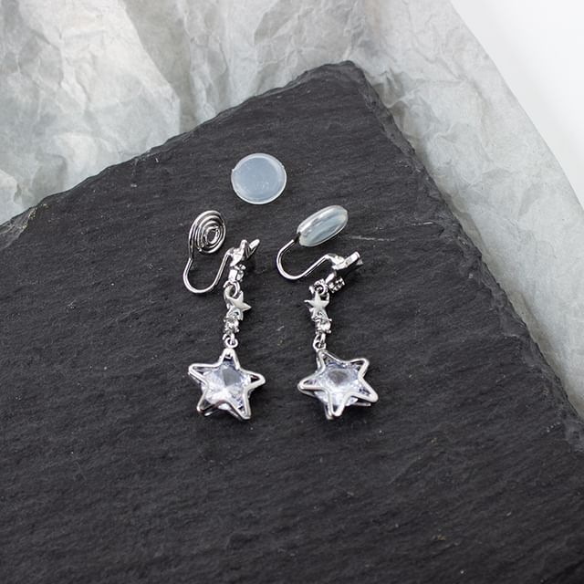 Earring Star Dangle Rhinestone Alloy