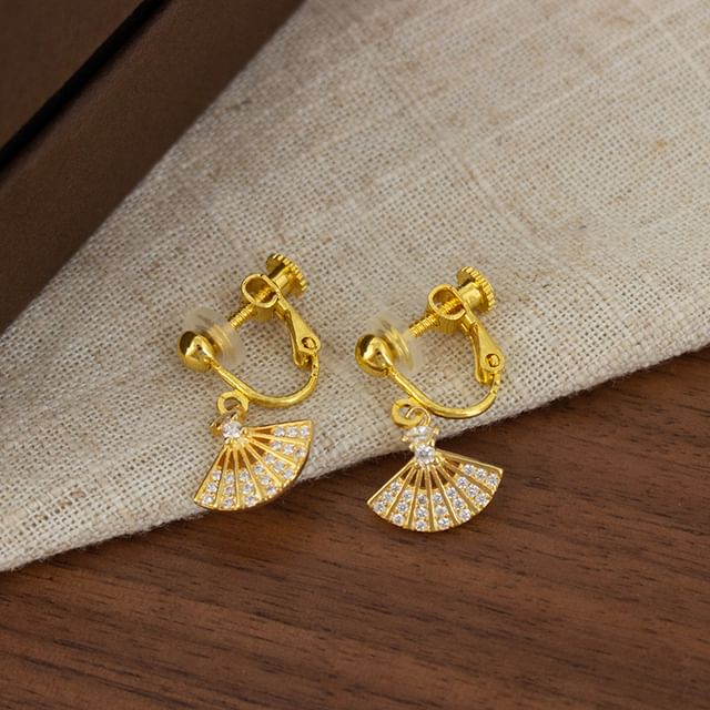 Drop Rhinestone Fan Alloy Earring
