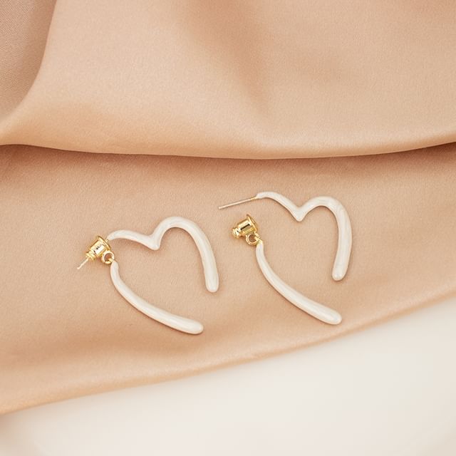Heart Open Earring Alloy Glaze Hoop