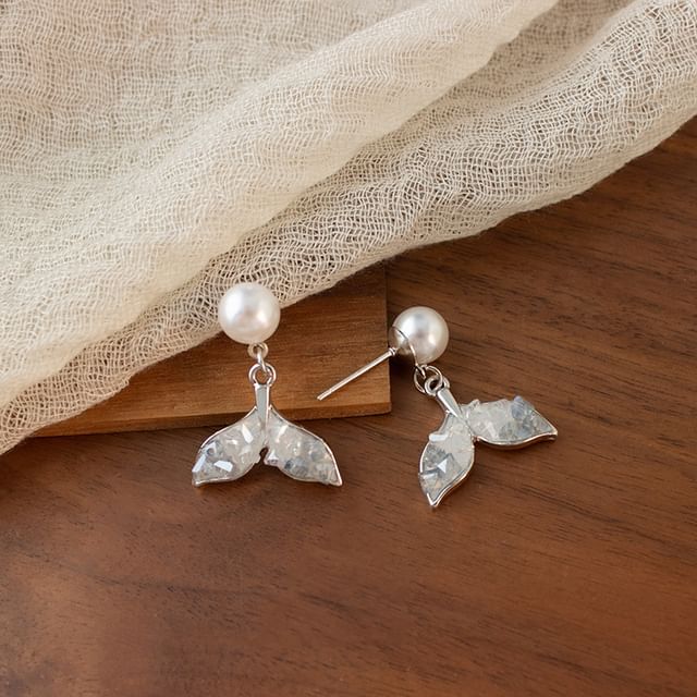 Tail Mermaid Alloy Drop Earring Faux Pearl Crystal