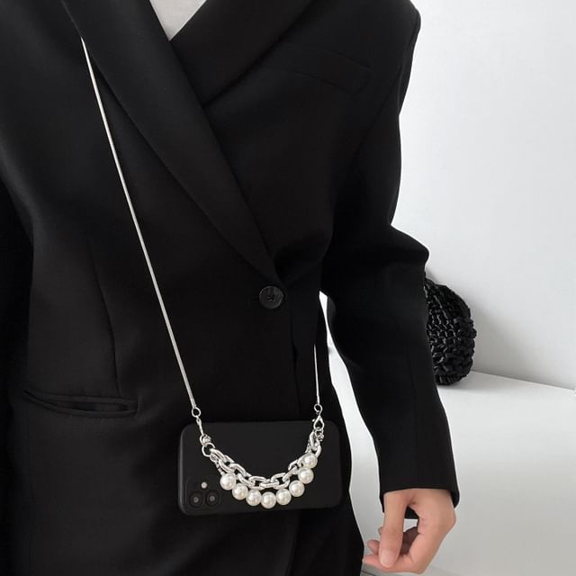 Faux Pearl Strap / Alloy Lanyard Phone Case