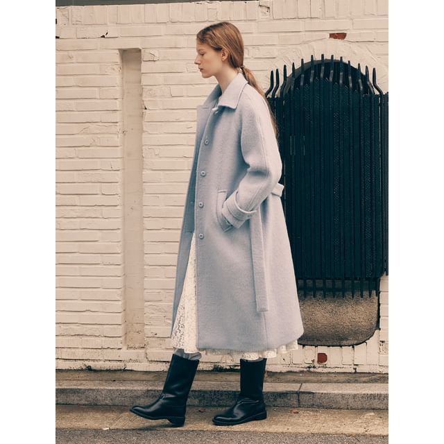 Woolen Mac Coat with Sash (Gray)