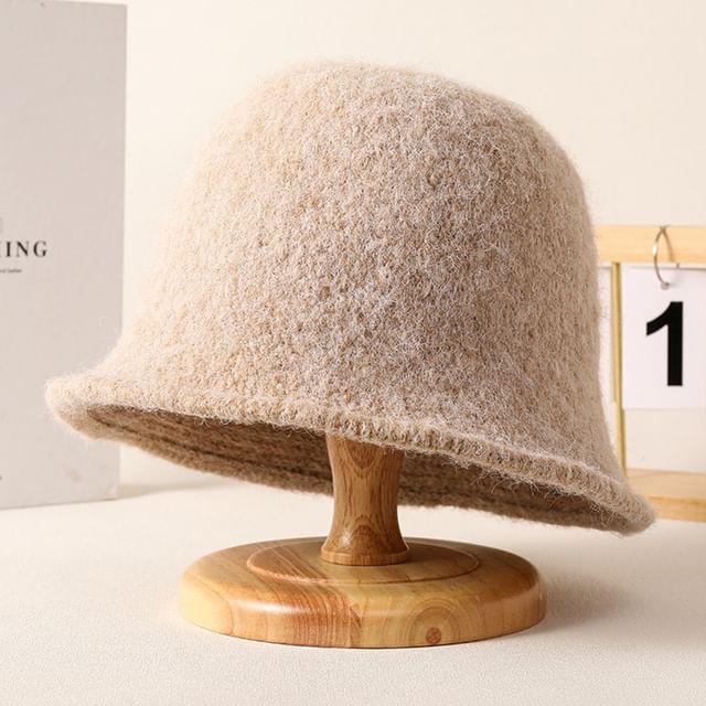 Bucket Hat Knit Fuzzy Plain
