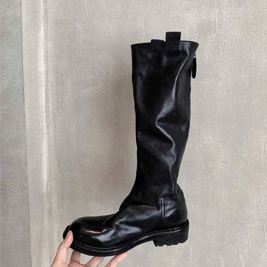 Leather Boots Platform Tall Genuine Zip-Up Plain