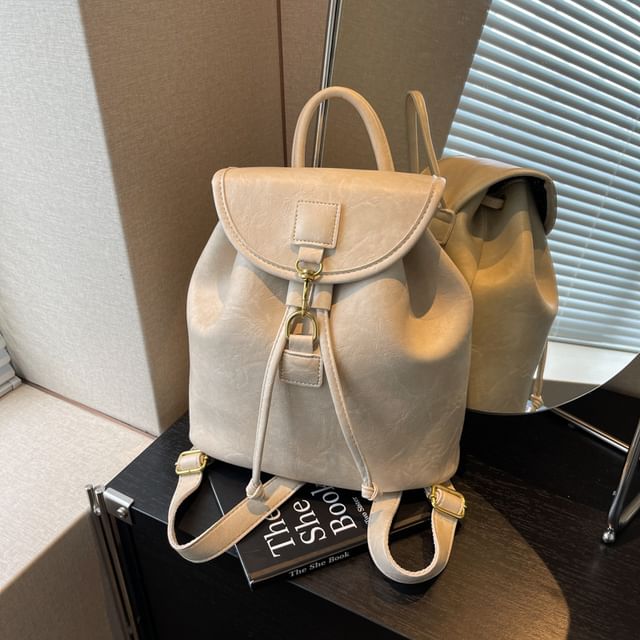 Plain Flap Leather Faux Backpack