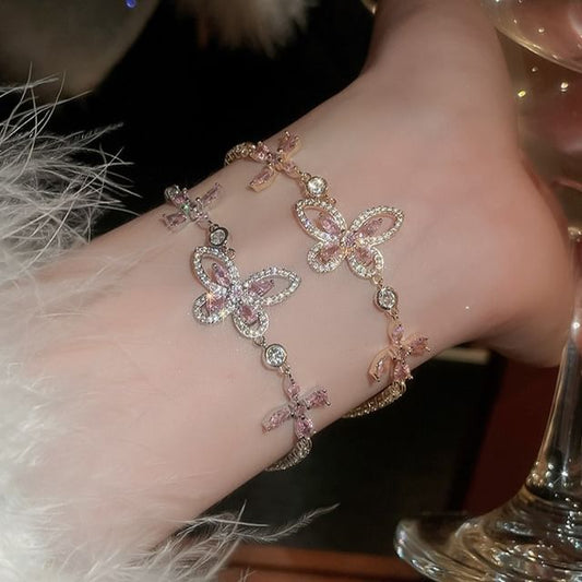 Rhinestone Floral Butterfly Bracelet