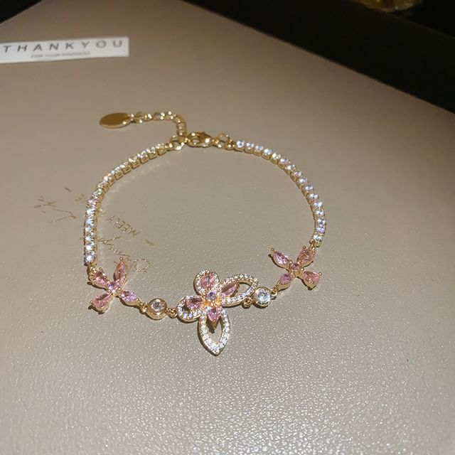 Rhinestone Floral Butterfly Bracelet