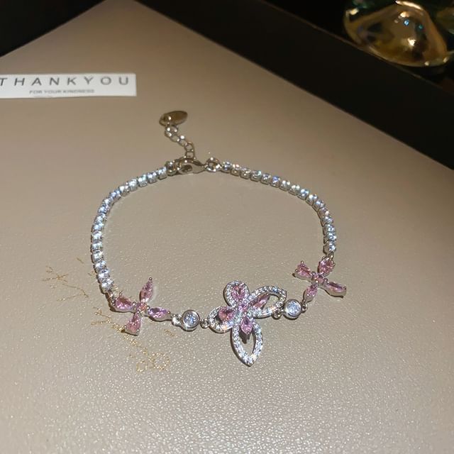 Rhinestone Floral Butterfly Bracelet