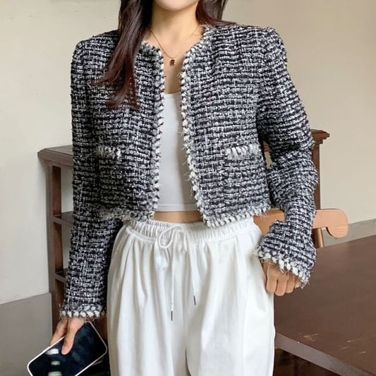 Plaid Tweed Cropped Jacket