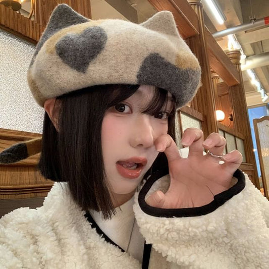 Cat Ear Patterned Beret