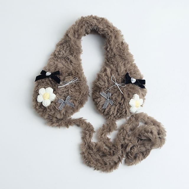 Flower Fluffy Bow Earmuffs Crochet