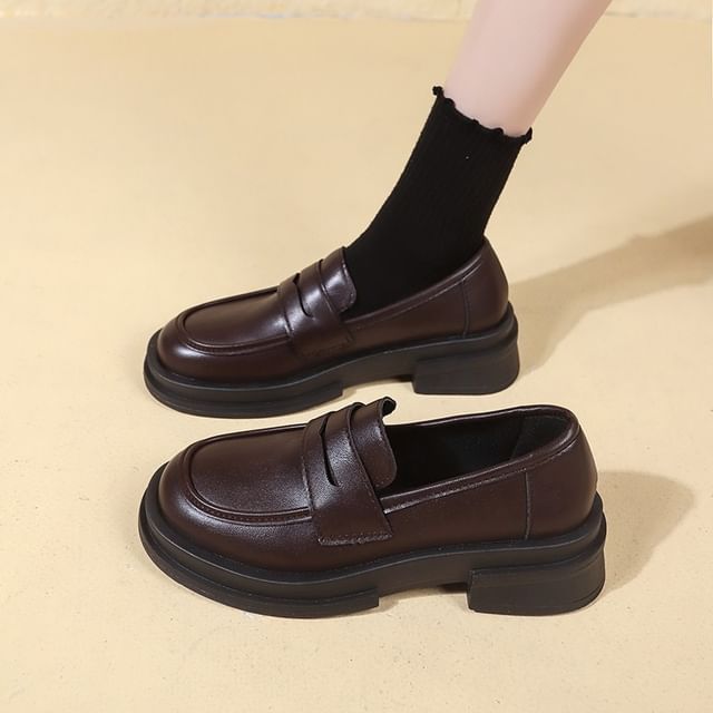 Platform Plain Faux Leather Penny Loafers