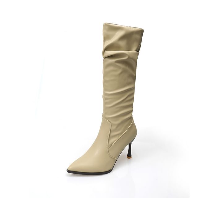 Toe Leather Tall High Plain Faux Boots Pointed Heel