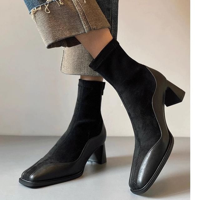 Boots Faux Block Heel Short Leather