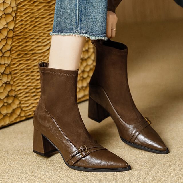 Heel Short Block Boots Pointed